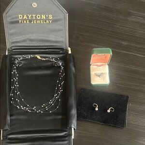 Black pearl Necklace, Ring, Earrings fine jewelry Set